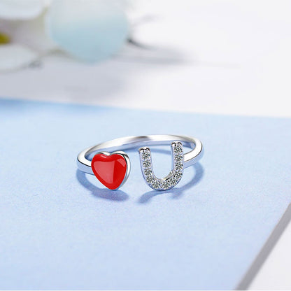 Red Heart Dazzling Silver Ring