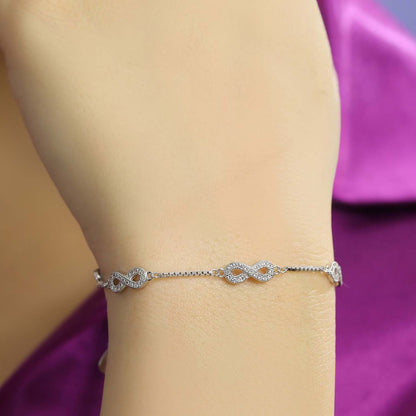 Classic Zircon Infinity Silver Bracelet