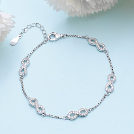 Classic Zircon Infinity Silver Bracelet