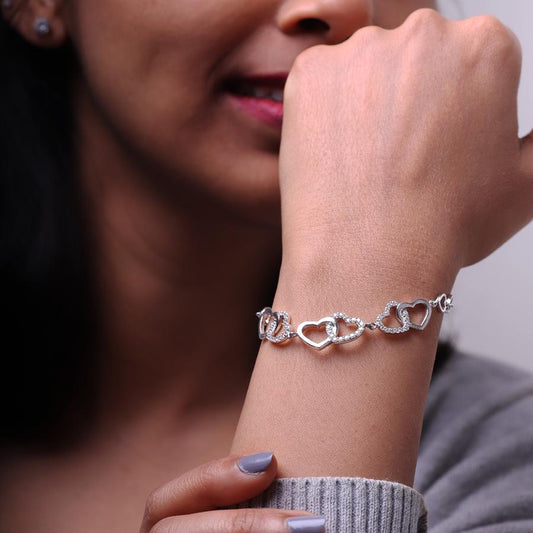 Interlocked Heart Duo Silver Bracelet