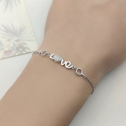 Love Pattern With Zircon Pure Silver Bracelet