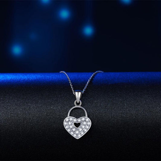 Love Heart Lock Silver Pendant Set