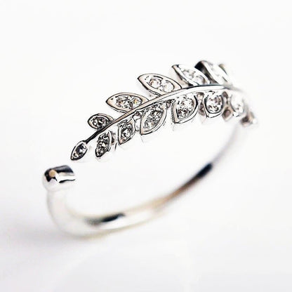 Silver Zircon Leaf Ring