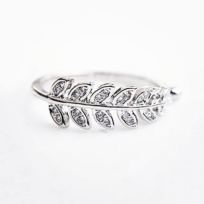 Silver Zircon Leaf Ring
