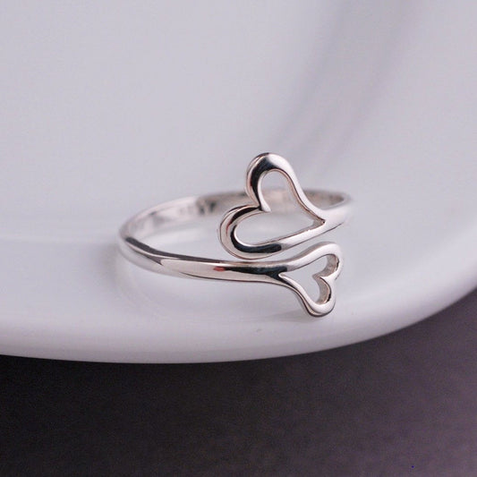 Luxury Double Heart Silver Ring