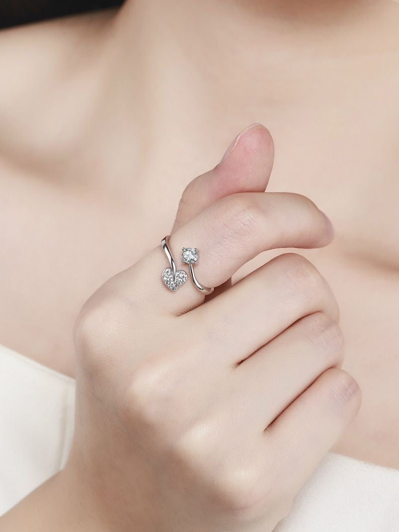 Shimmering Heart Diamond Silver Ring