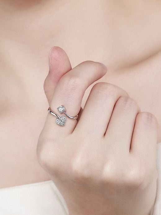 Shimmering Heart Diamond Silver Ring