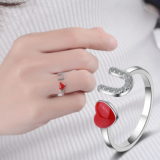 Red Heart Dazzling Silver Ring