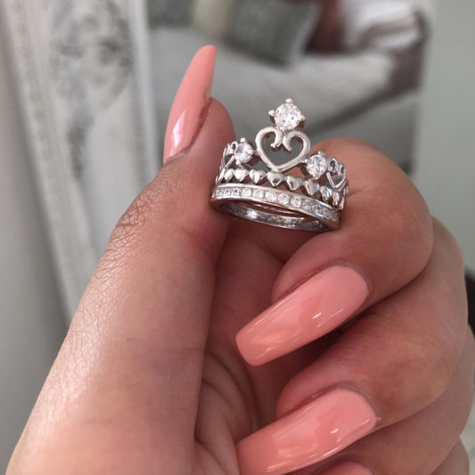 Double Heart Charm Stackable Love Silver Ring