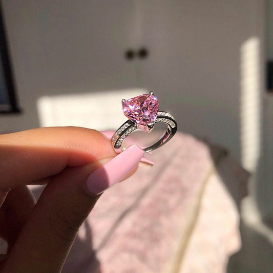 PINK EMBASSY HEART SILVER RING