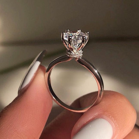 Midnight Satin Solitaire Silver Ring