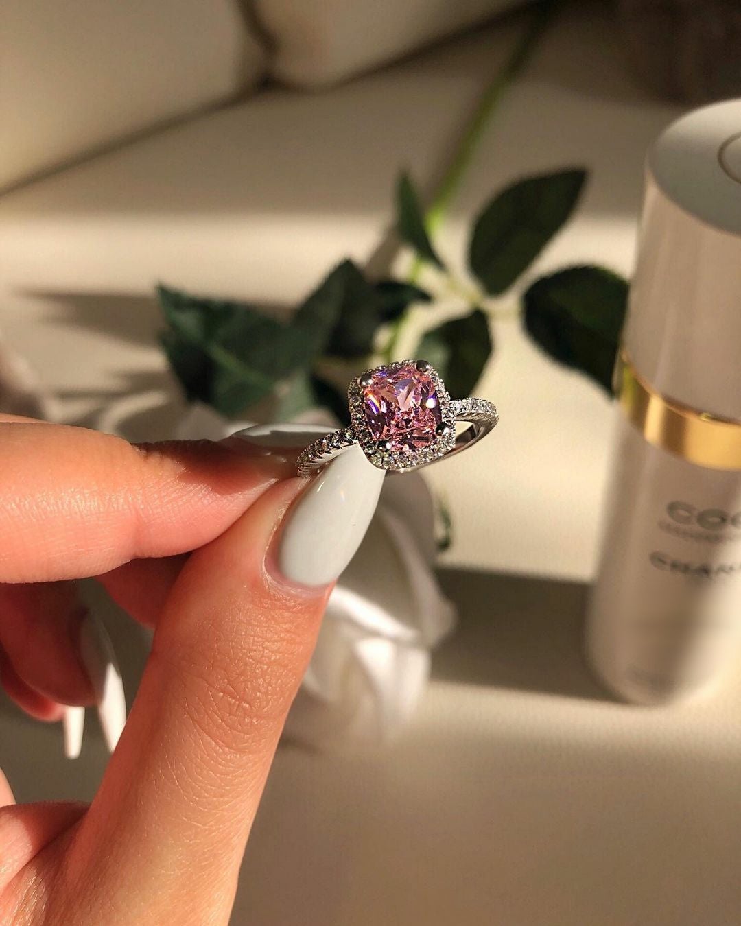 Pink Odessa Luxury Silver Ring