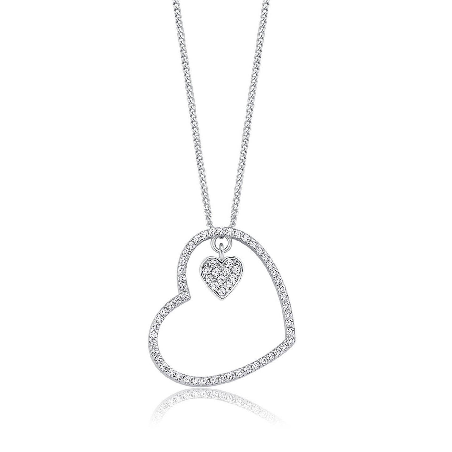 Silver Dazzling Zircon Heart Pendant With Link Chain