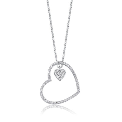 Silver Dazzling Zircon Heart Pendant With Link Chain