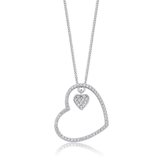 Silver Dazzling Zircon Heart Pendant With Link Chain