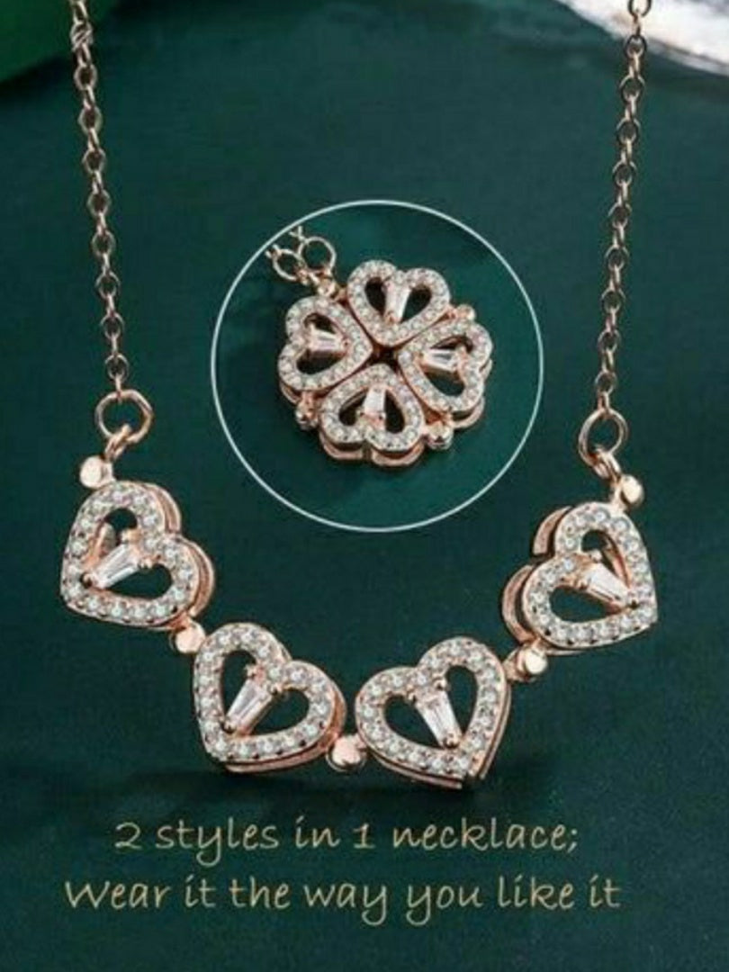 Magnetic Four Heart Clover Silver Necklace