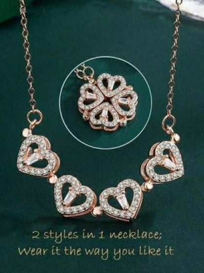 Magnetic Four Heart Clover Silver Necklace