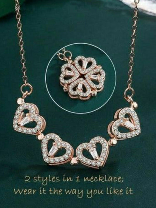 Magnetic Four Heart Clover Silver Necklace
