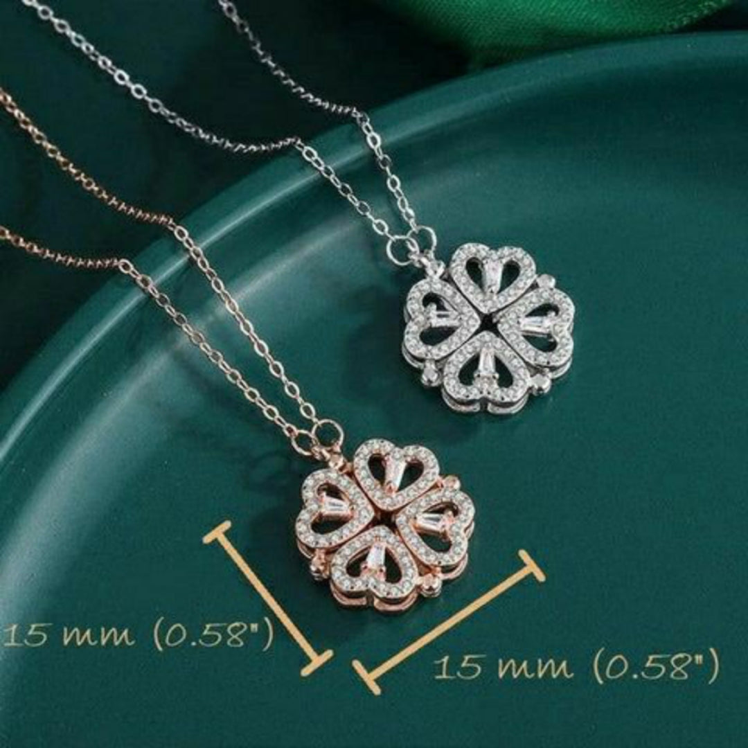 Magnetic Four Heart Clover Silver Necklace