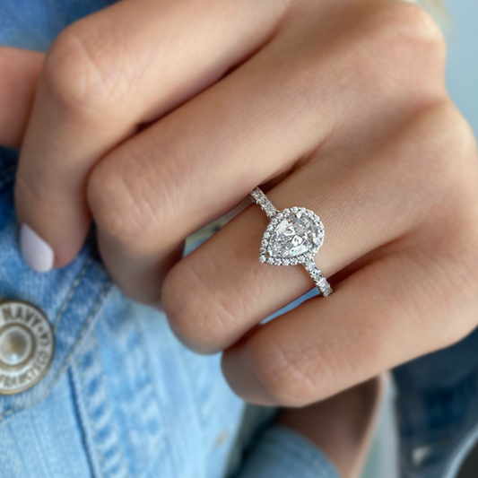 Classic Pear halo Silver Ring