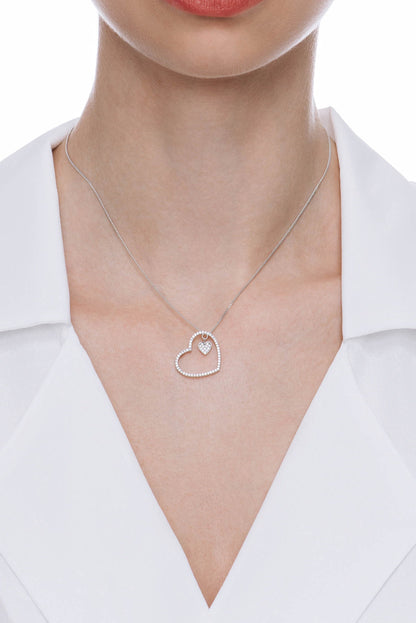 Silver Dazzling Zircon Heart Pendant With Link Chain