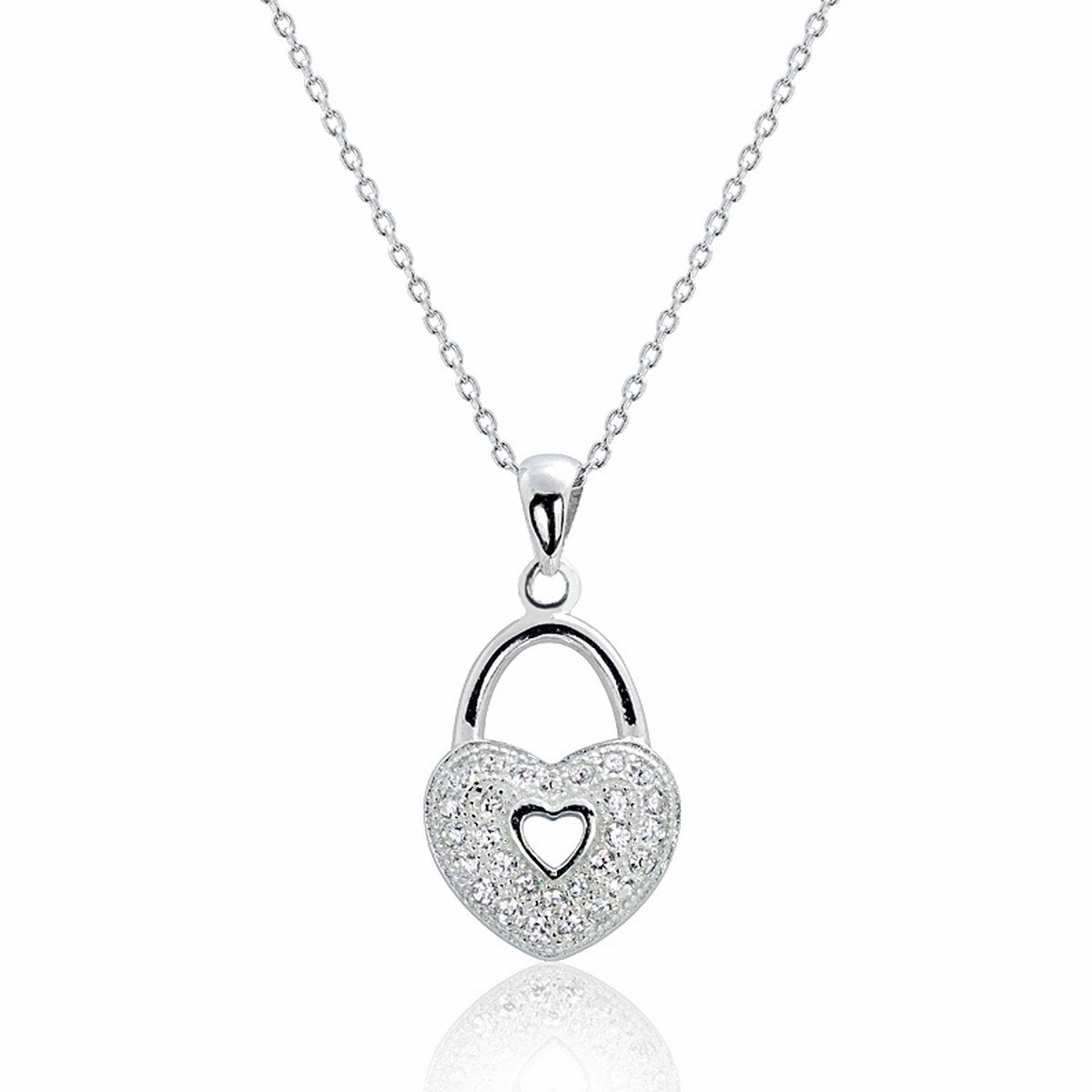 Love Heart Lock Silver Pendant Set