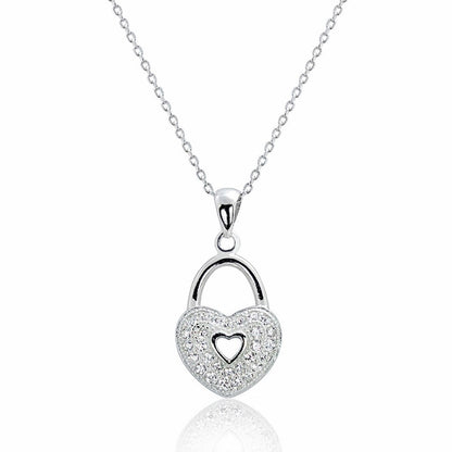 Love Heart Lock Silver Pendant Set