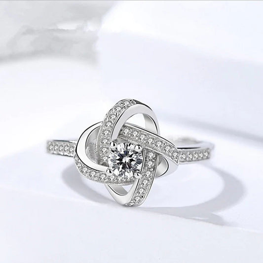 Floral White Zircon Silver Ring