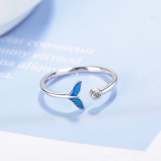 Blue Mermaid Tail Cuff Silver Ring