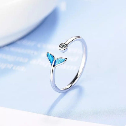Blue Mermaid Tail Cuff Silver Ring