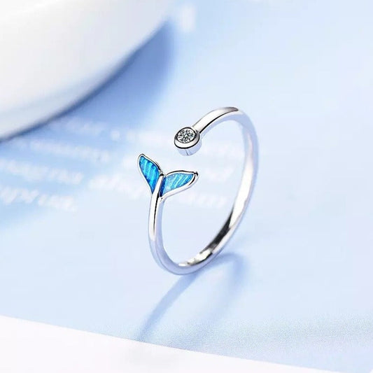 Blue Mermaid Tail Cuff Silver Ring