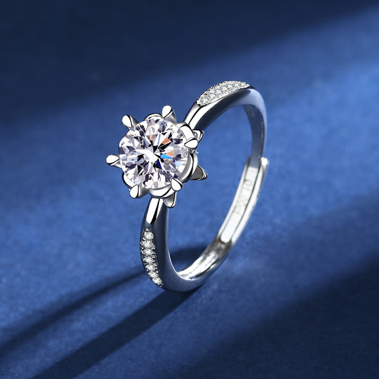 Ladies Bud Ring Moissan Diamond Silver Ring