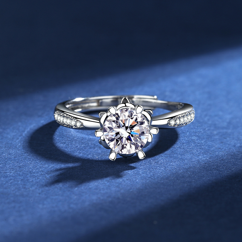 Ladies Bud Ring Moissan Diamond Silver Ring