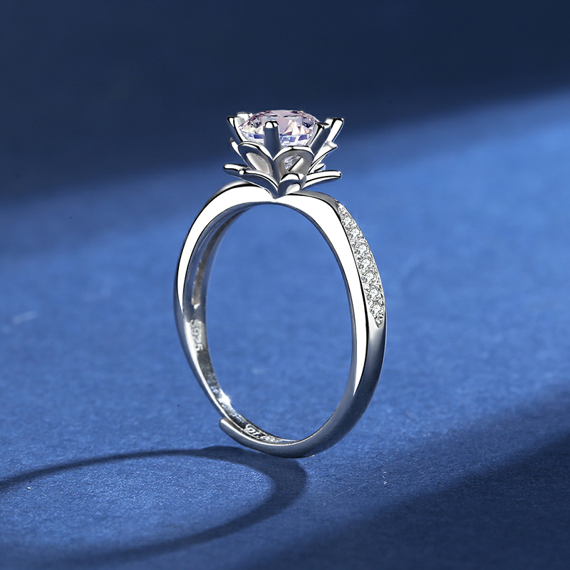 Ladies Bud Ring Moissan Diamond Silver Ring