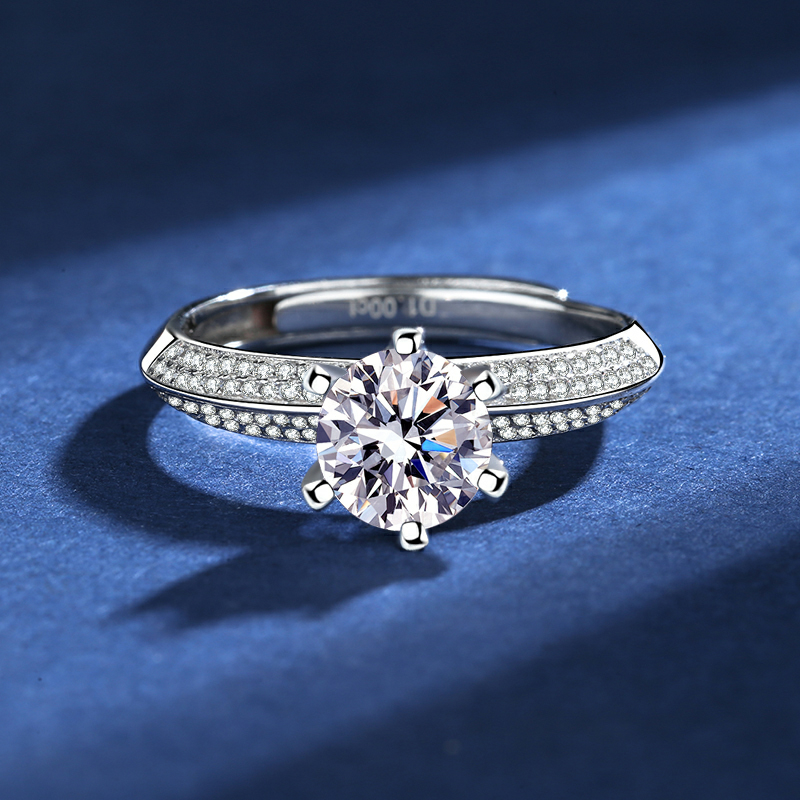Ladies Half Country Moissan Diamond Silver Ring