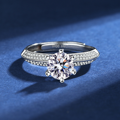Ladies Half Country Moissan Diamond Silver Ring