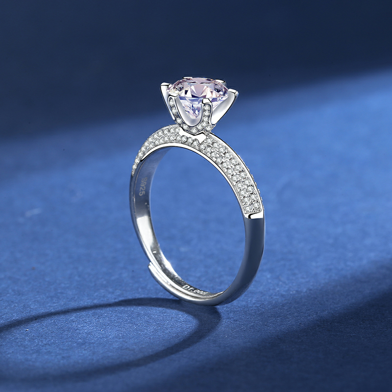 Ladies Half Country Moissan Diamond Silver Ring