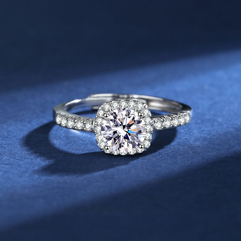 Luxury Micro Inlaid Square Diamond Silver Ring