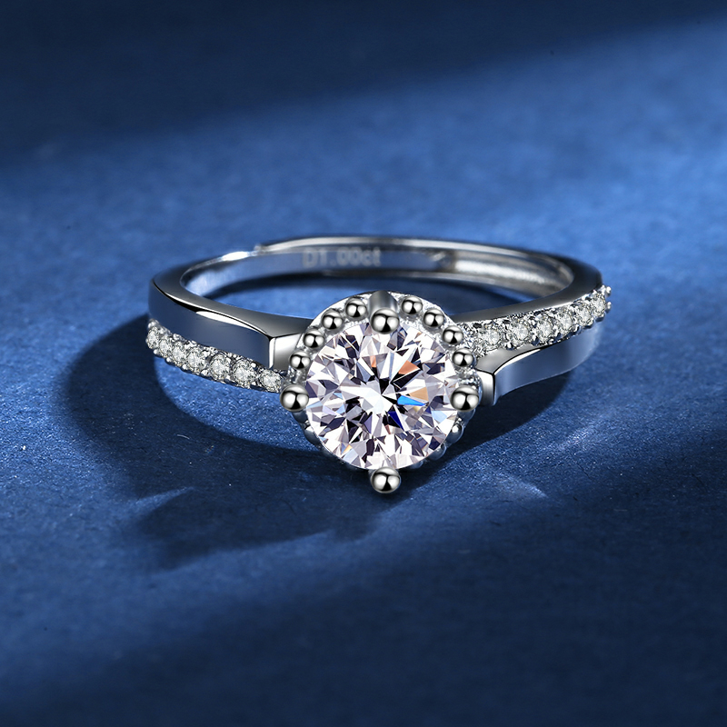 Lavender Flower Bud Ladies Moissan Diamond Silver Ring