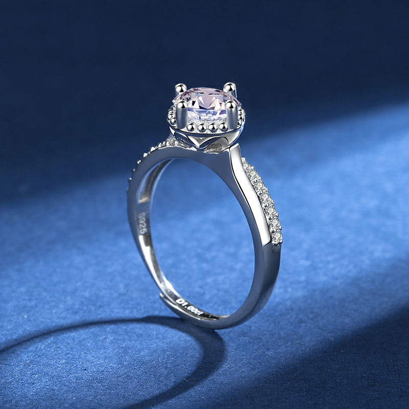 Lavender Flower Bud Ladies Moissan Diamond Silver Ring