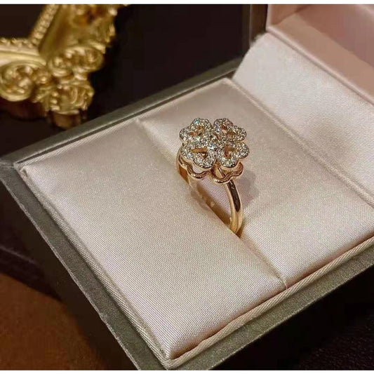 Spinning Lucky Clover Heart Silver Ring