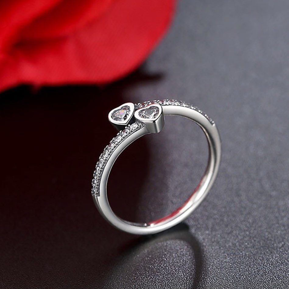 Silver Stereo Hearts Ring