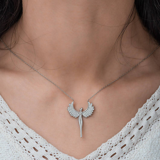 Angel Hug Winged Silver Necklace