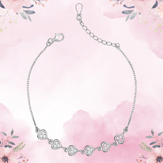 Silver Zircon Heart String Bracelet