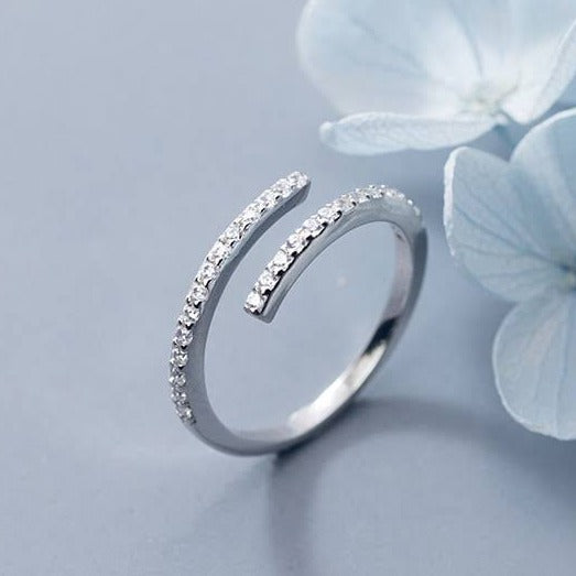 Rhinestone Open Silver Ring