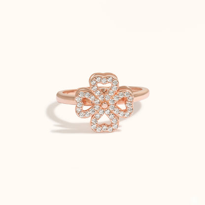 Spinning Lucky Clover Heart Silver Ring