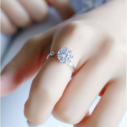 Spinning Rotating Open Ring Crystal Anxiety Adjustable Silver Ring
