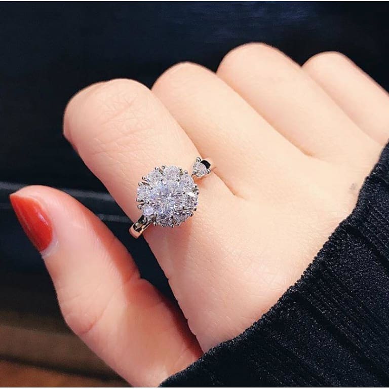 Spinning Rotating Open Ring Crystal Anxiety Adjustable Silver Ring