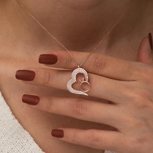 Silver Rose Heart Solitaire Necklace