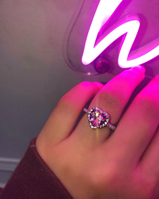 Luxury Pink Heart Luxe Silver Ring